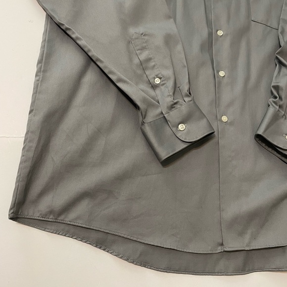 Van Heusen Men Regular Fit Long Sleeve Gray Dress Shirt Lux Sateen 17 1/2 34/35 - Picture 10 of 12